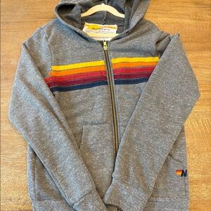 AVIATOR NATION KID'S 5 STRIPE HOODIE - HEATHER GREY SIZE 14